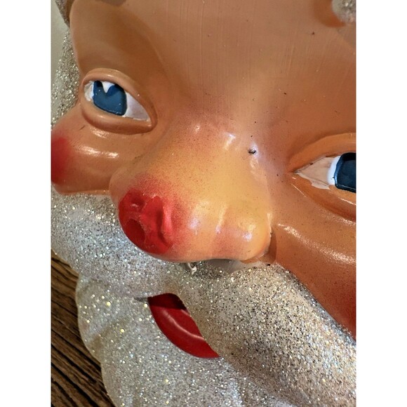 Vintage Blow Mold Christmas Santa Claus Head Glitter Used Nose Not Perfect - Picture 5 of 15